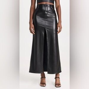 Alice + Olivia Black Faux Leather Maxi Skirt with Front Slit